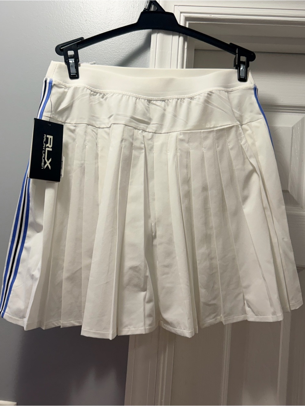 Ralph Lauren Women's White Pleated Tennis Skort with Blue Stripe